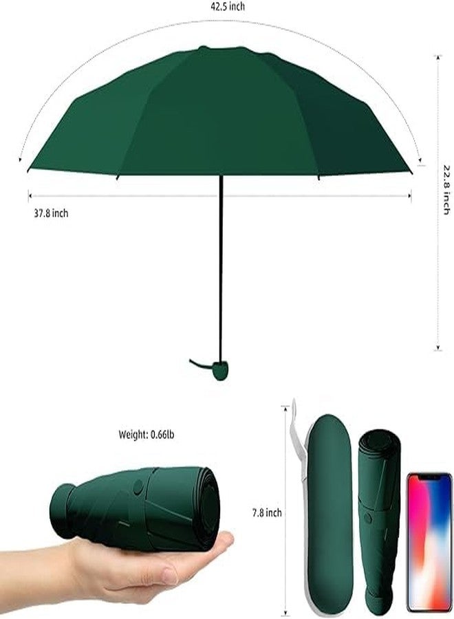 REXERA Mini Umbrella with Case for Men & Women (Manual Open) Compact Travelling Umbrella, Polyester & UV Protection Fabric for Summer/Anti-Slip Handle- Use in Rain & Summer- 6 Frame (Dark-Green) - Image 2